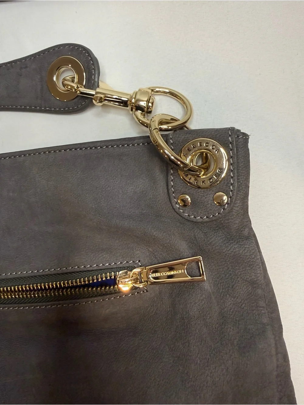 Rebecca Minkoff Gray Suede Shoulder Bag with Gold Hardware